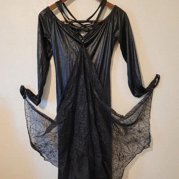 Spirit Halloween Black Widow Costume Dress Long Sleeves Pullover Style - Picture 2 of 4